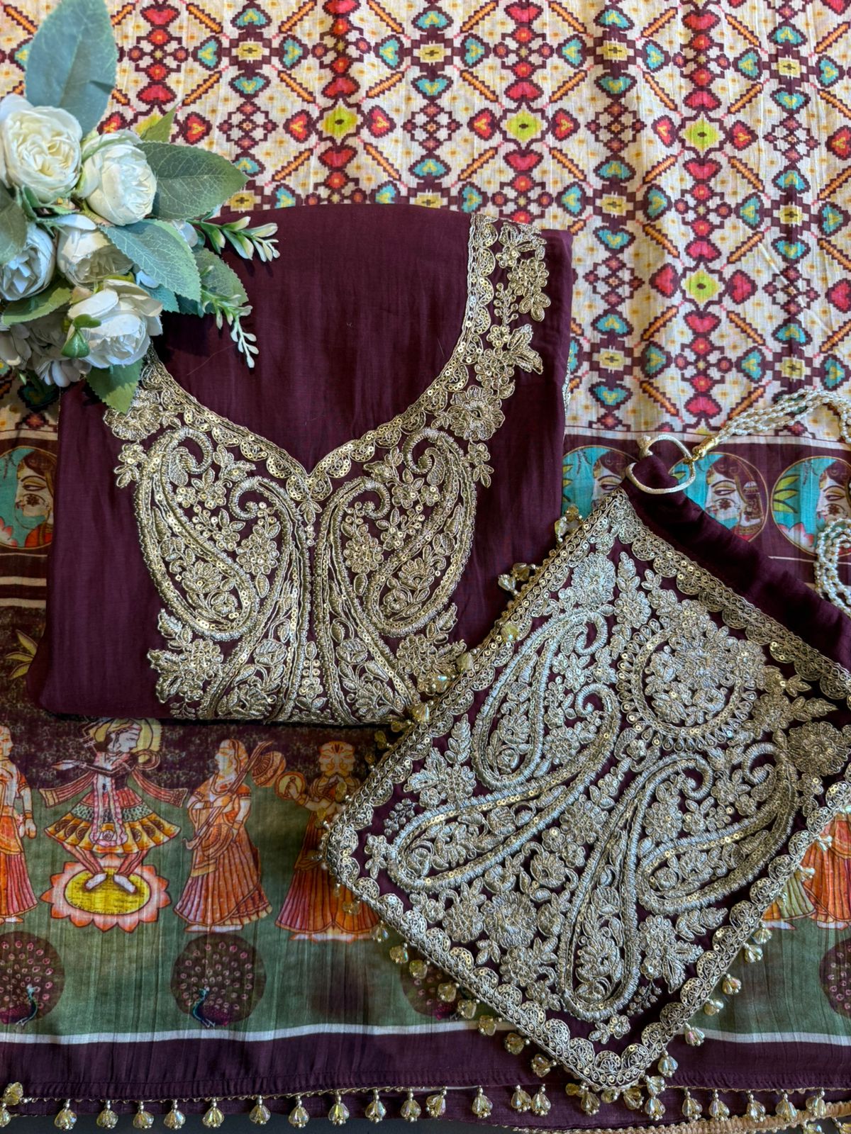 Mul cotton Embroidered Suit