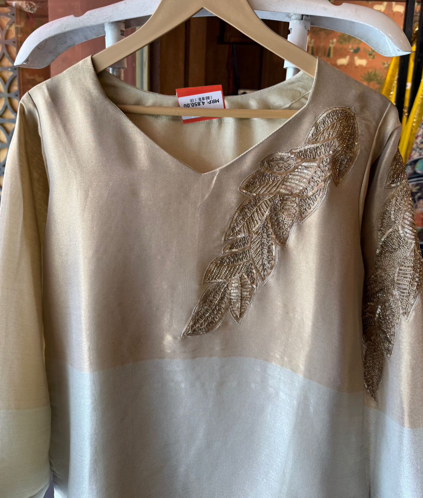 Hand Embroidered Leaf Motif Two Piece set