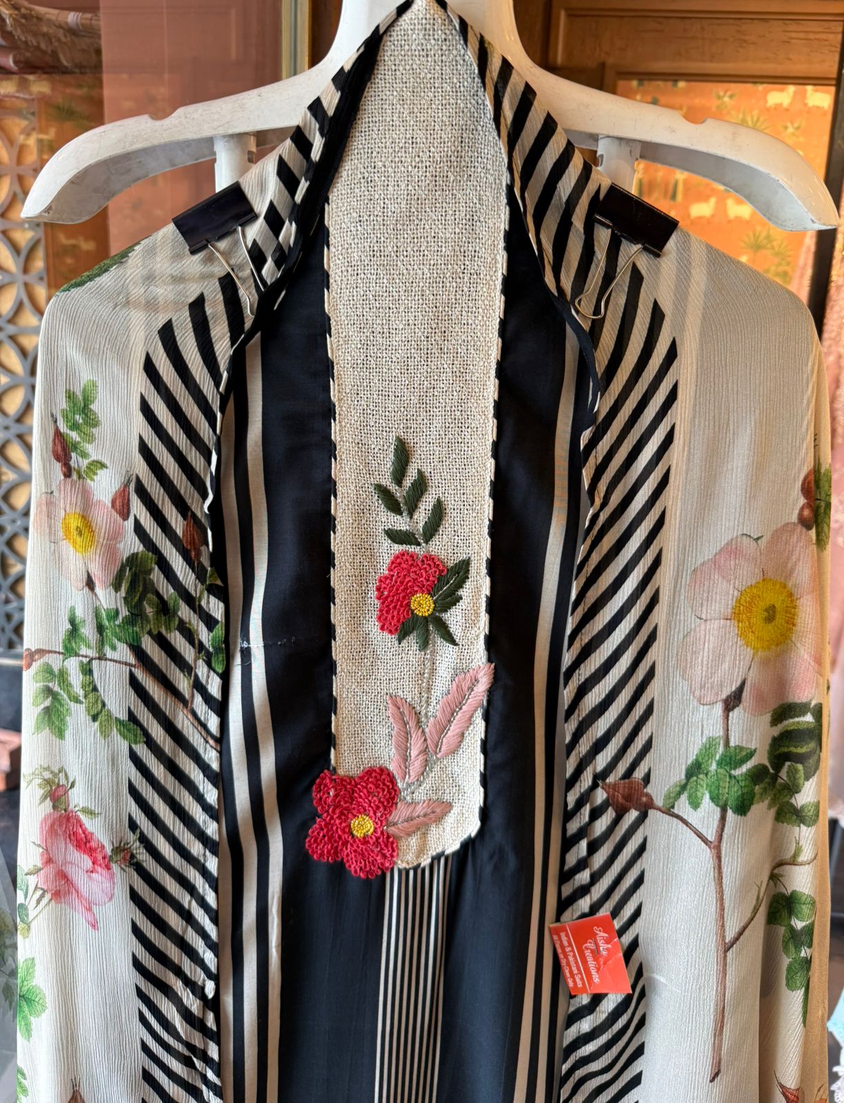 Digital Printed stripe& Embroidered Indo-Western Suit Set