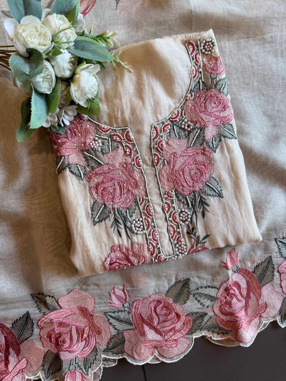 Floral Embroidered cutwork Suit set