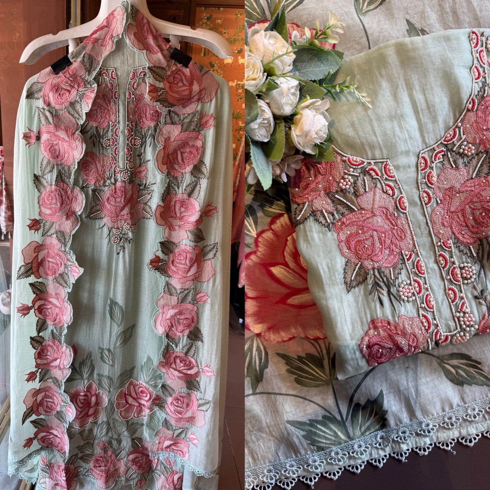 Floral Embroidered cutwork Suit set