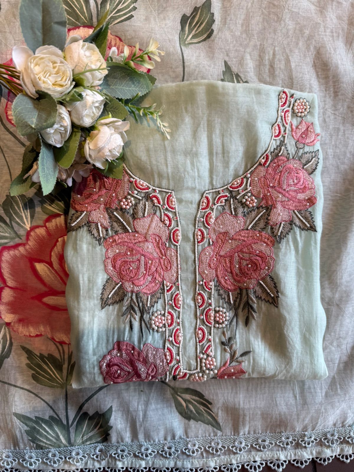 Floral Embroidered cutwork Suit set