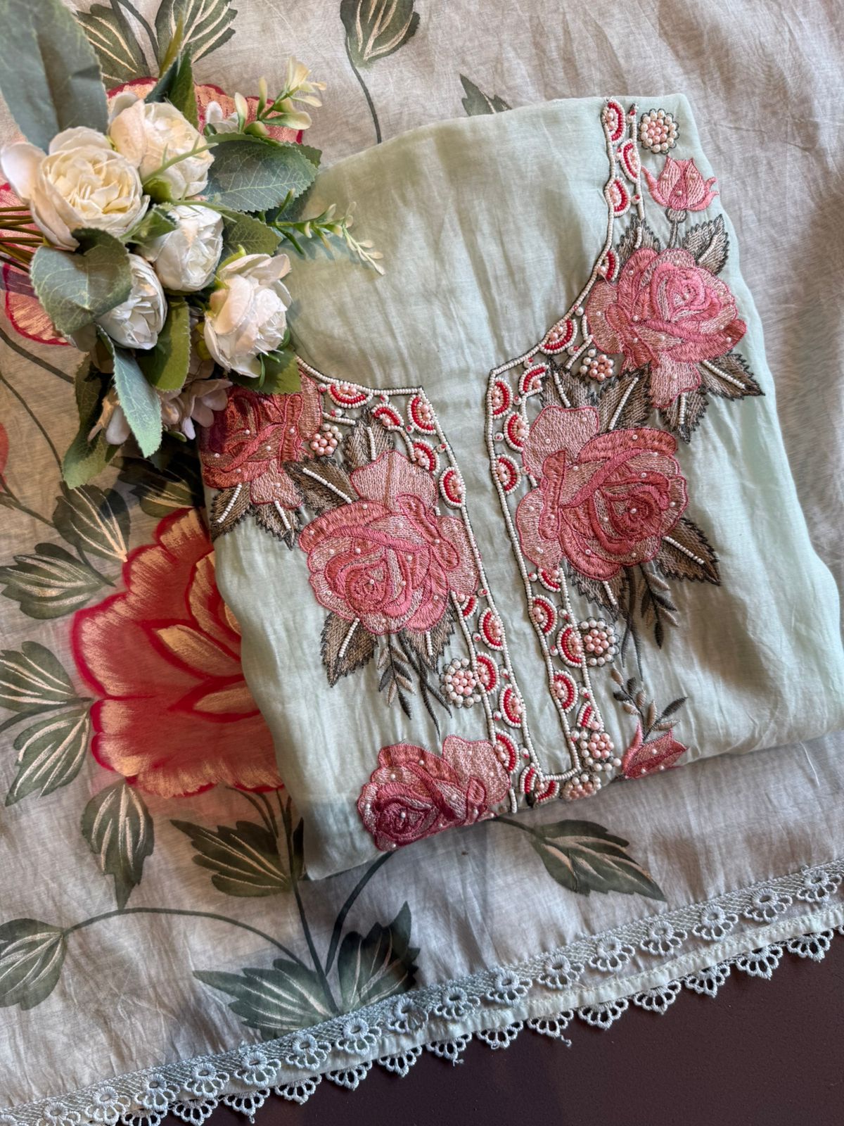 Floral Embroidered cutwork Suit set