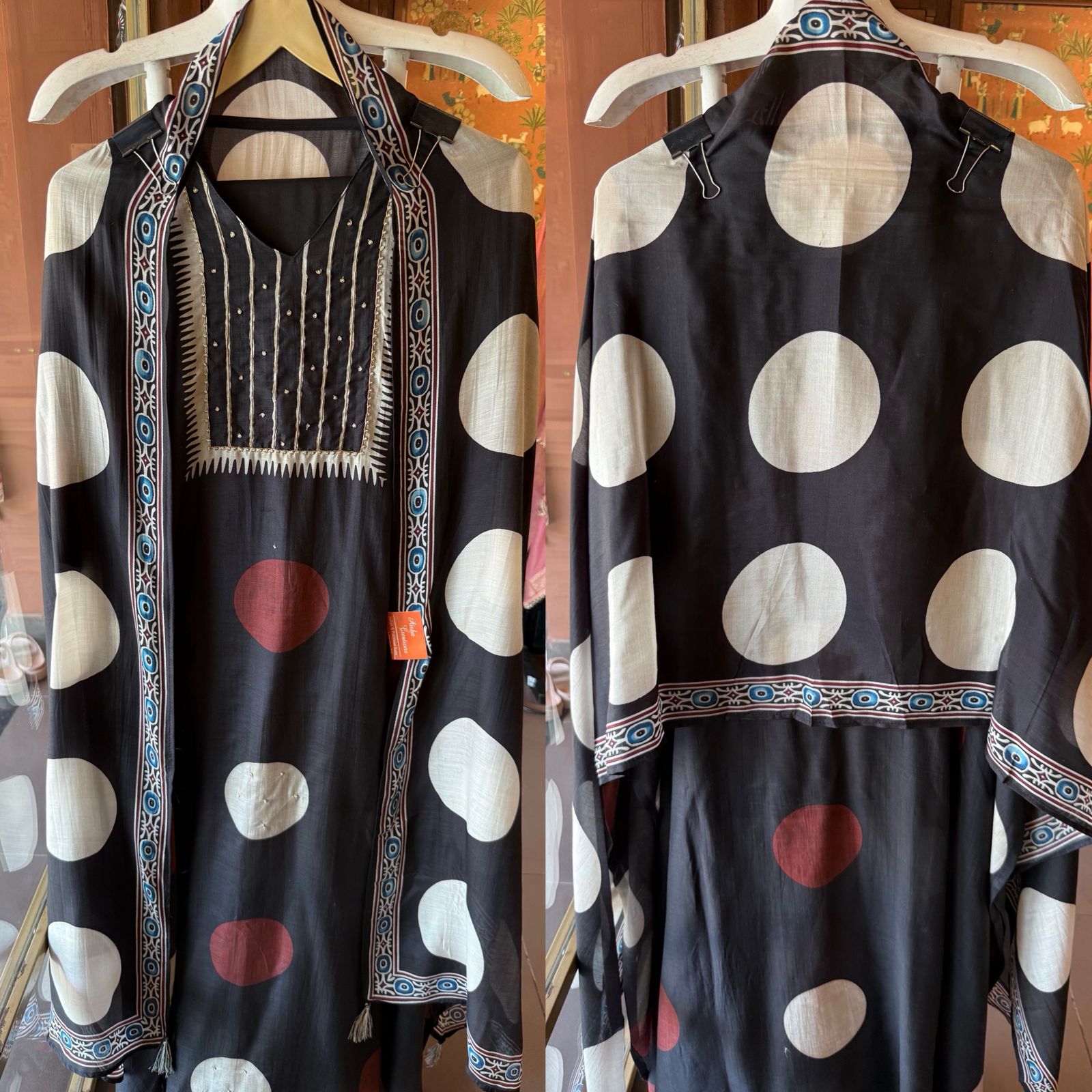 Black Polka Dot Pure muslin Suit