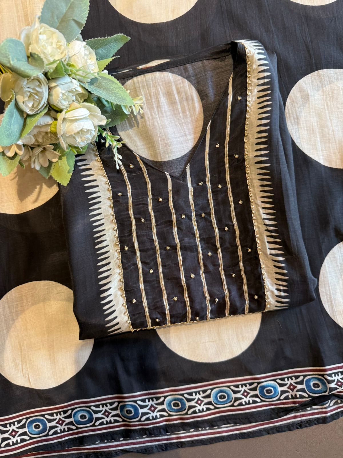Black Polka Dot Pure muslin Suit