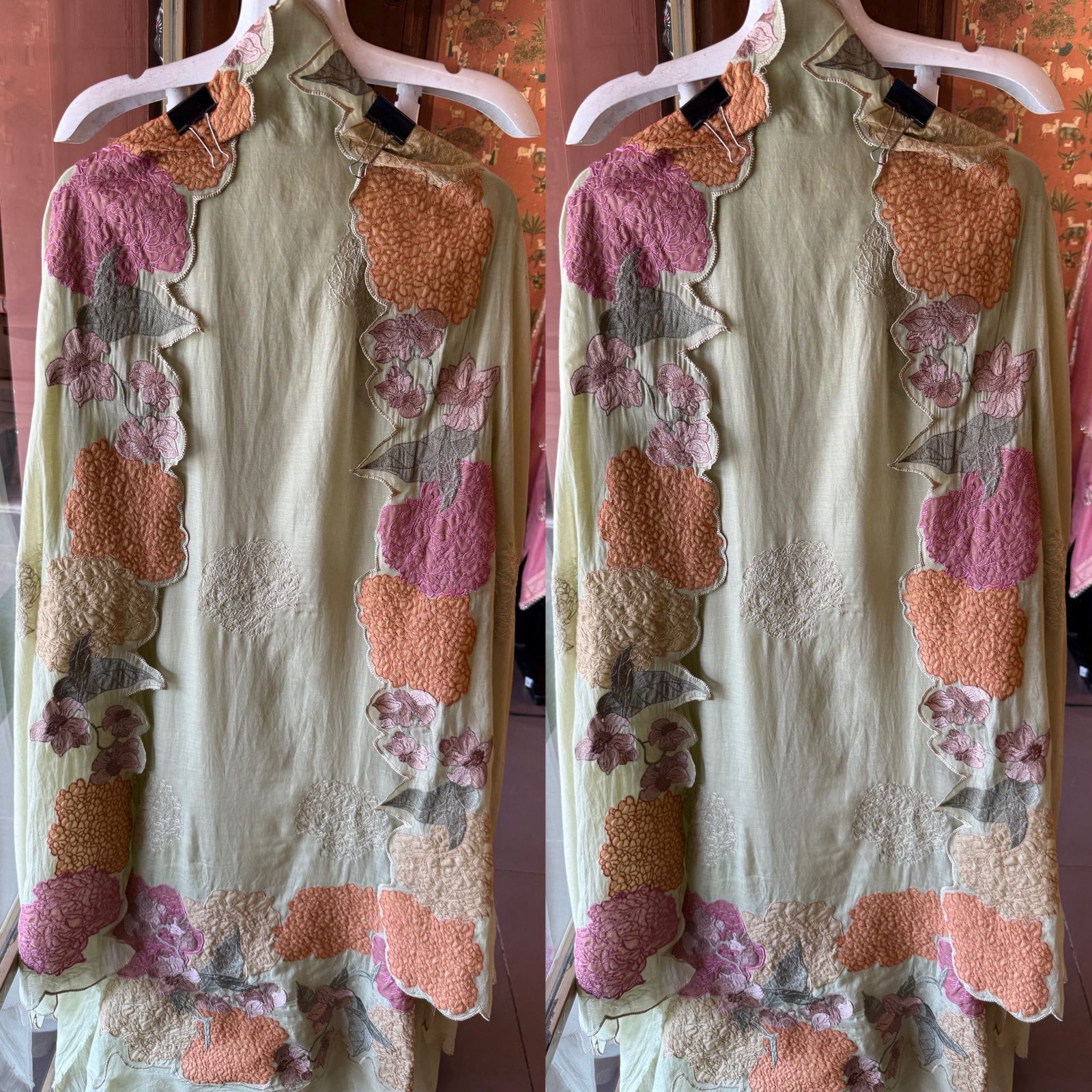 Pastel Floral Appliqué Unstitched suit Set