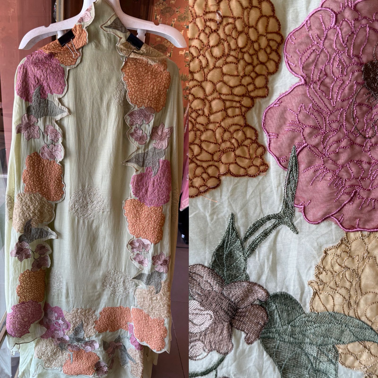 Pastel Floral Appliqué Unstitched suit Set