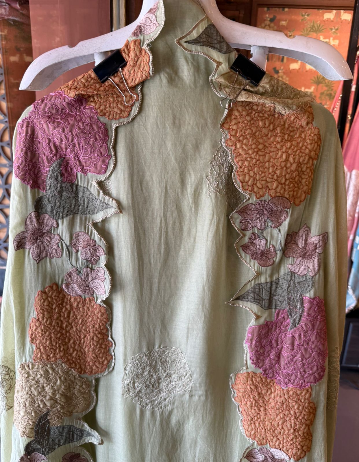 Pastel Floral Appliqué Unstitched suit Set