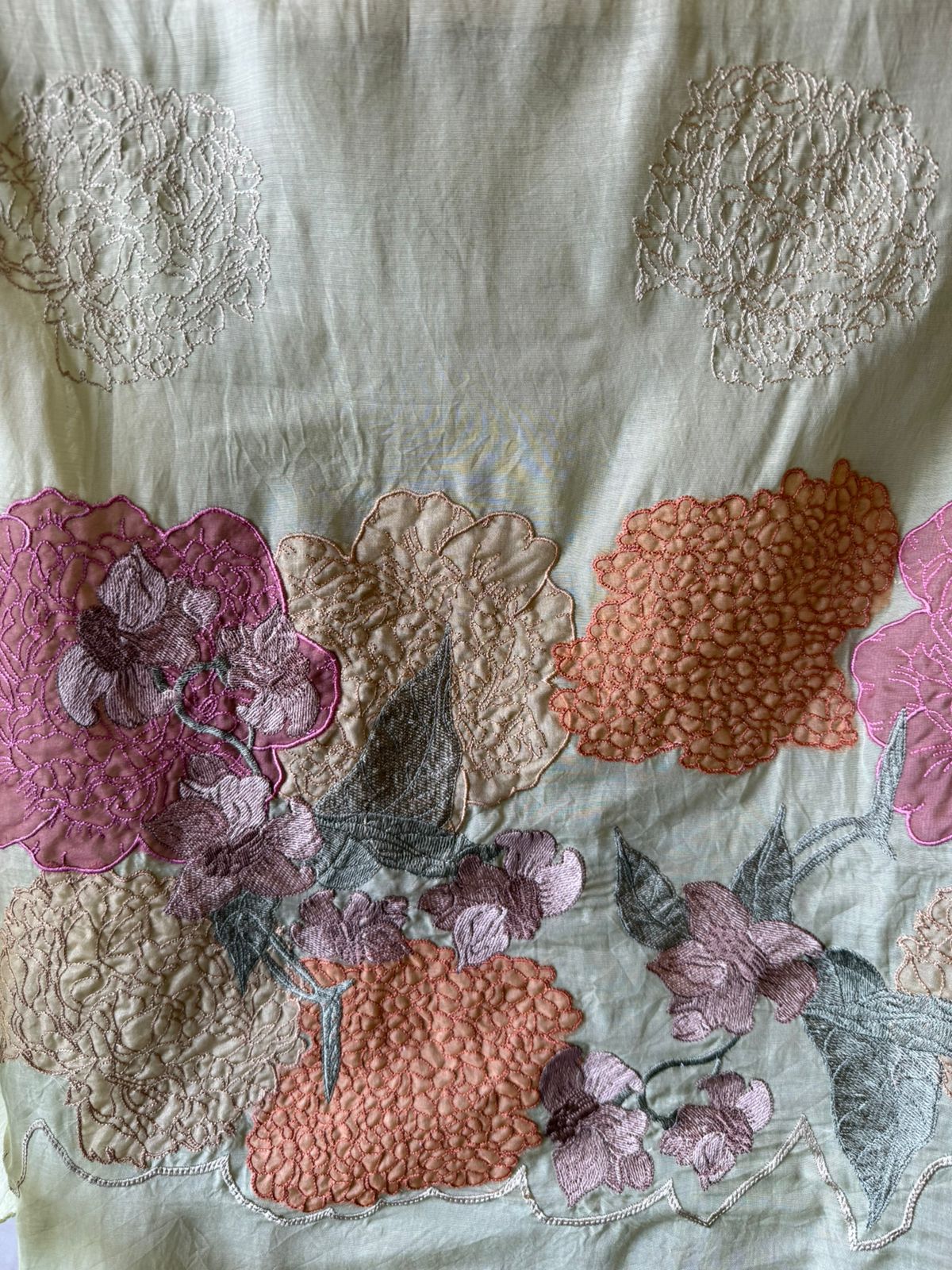 Pastel Floral Appliqué Unstitched suit Set