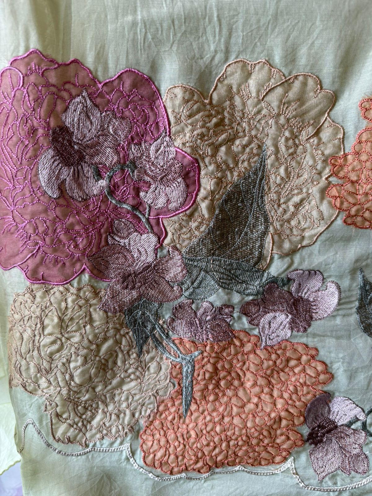 Pastel Floral Appliqué Unstitched suit Set