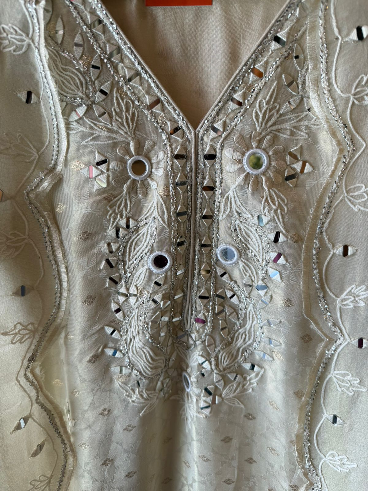 Ivory Mirror Work Stitched Sharara set