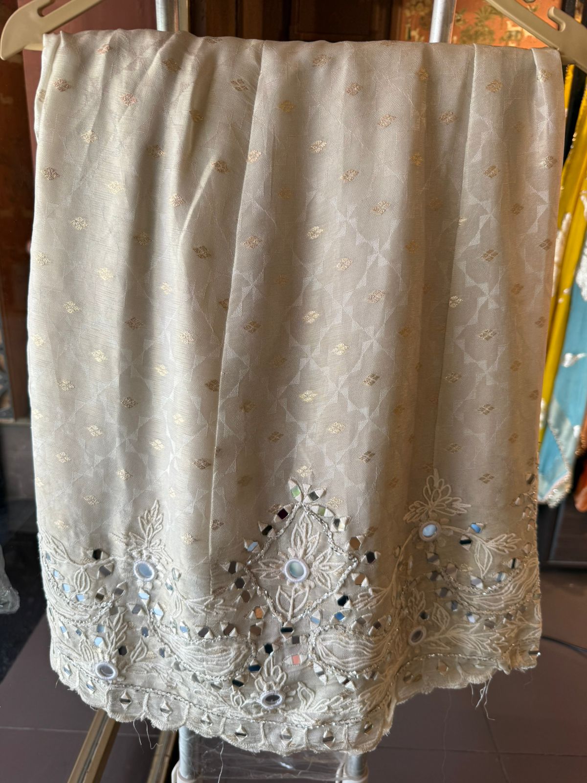 Ivory Mirror Work Stitched Sharara set