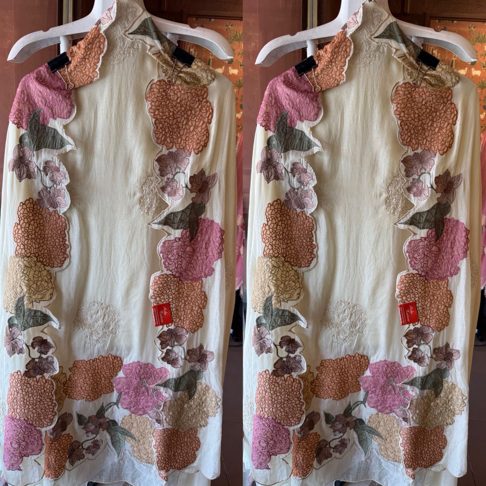Pastel Floral Appliqué Unstitched suit Set