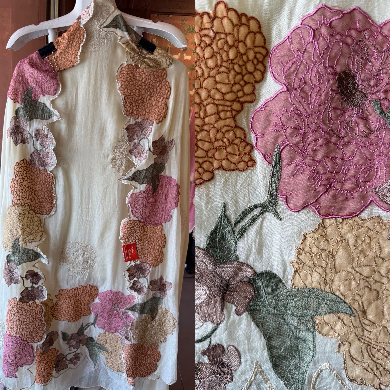 Pastel Floral Appliqué Unstitched suit Set