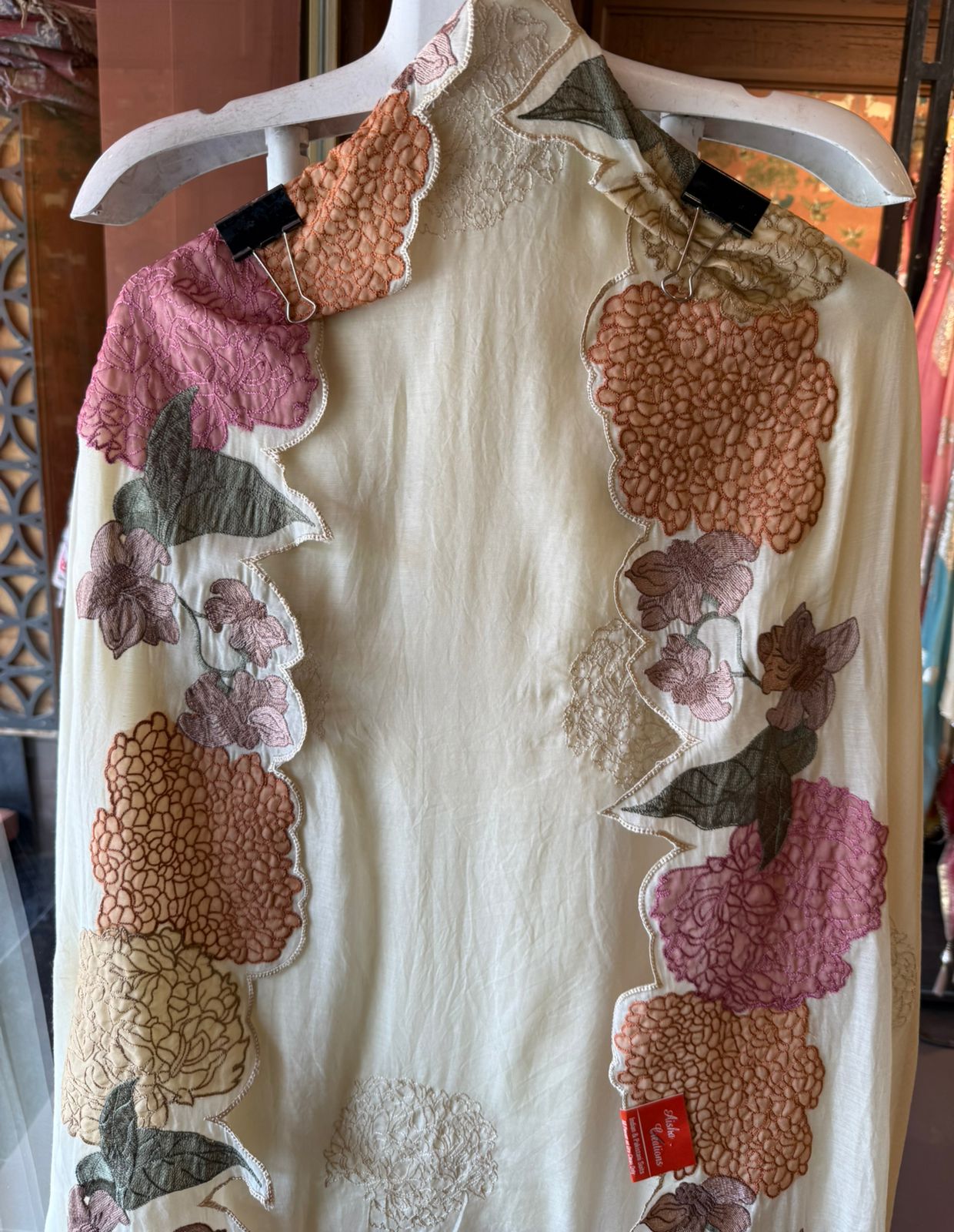 Pastel Floral Appliqué Unstitched suit Set