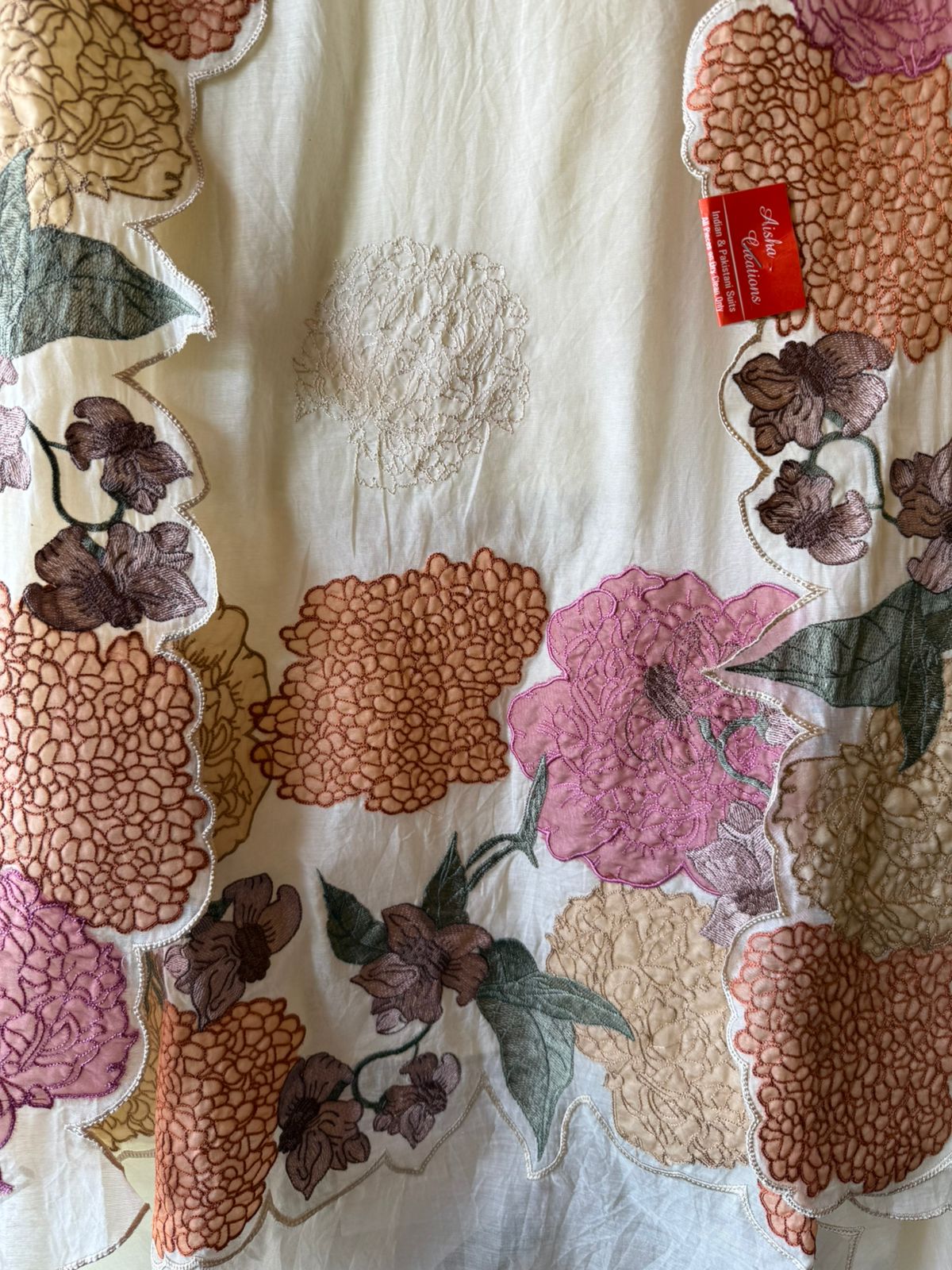Pastel Floral Appliqué Unstitched suit Set