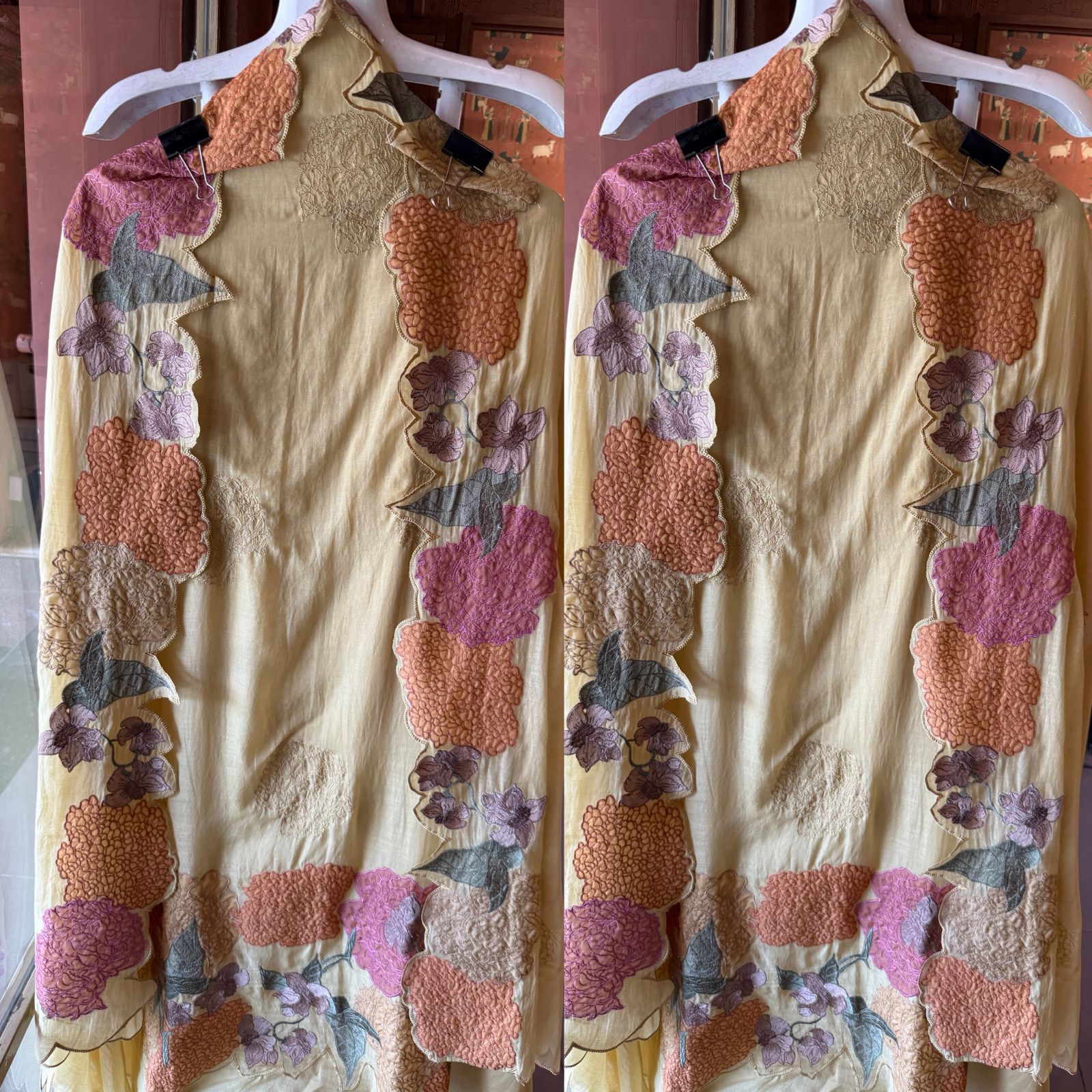Pastel Floral Appliqué Unstitched suit Set