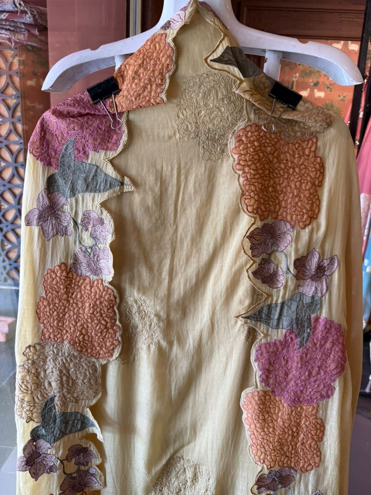 Pastel Floral Appliqué Unstitched suit Set
