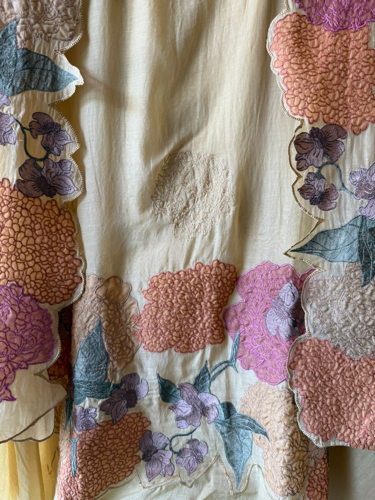 Pastel Floral Appliqué Unstitched suit Set