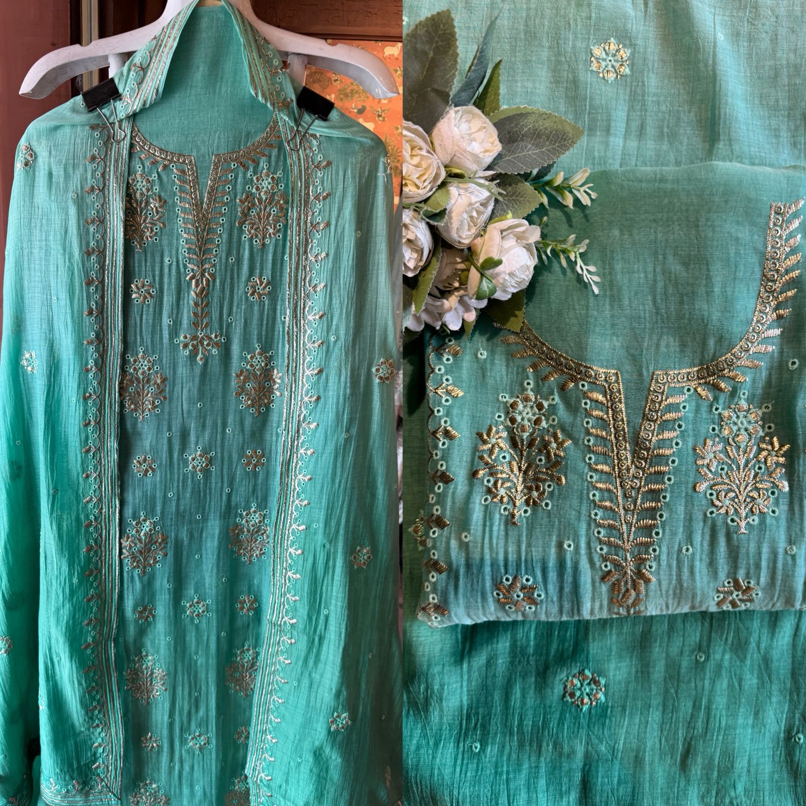Ombre shaded Embroidered Suit Set