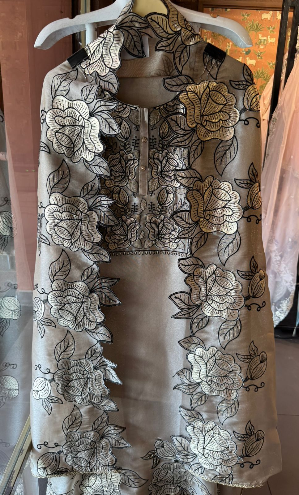 Floral Cutwork Embroidered Organza Suit Set