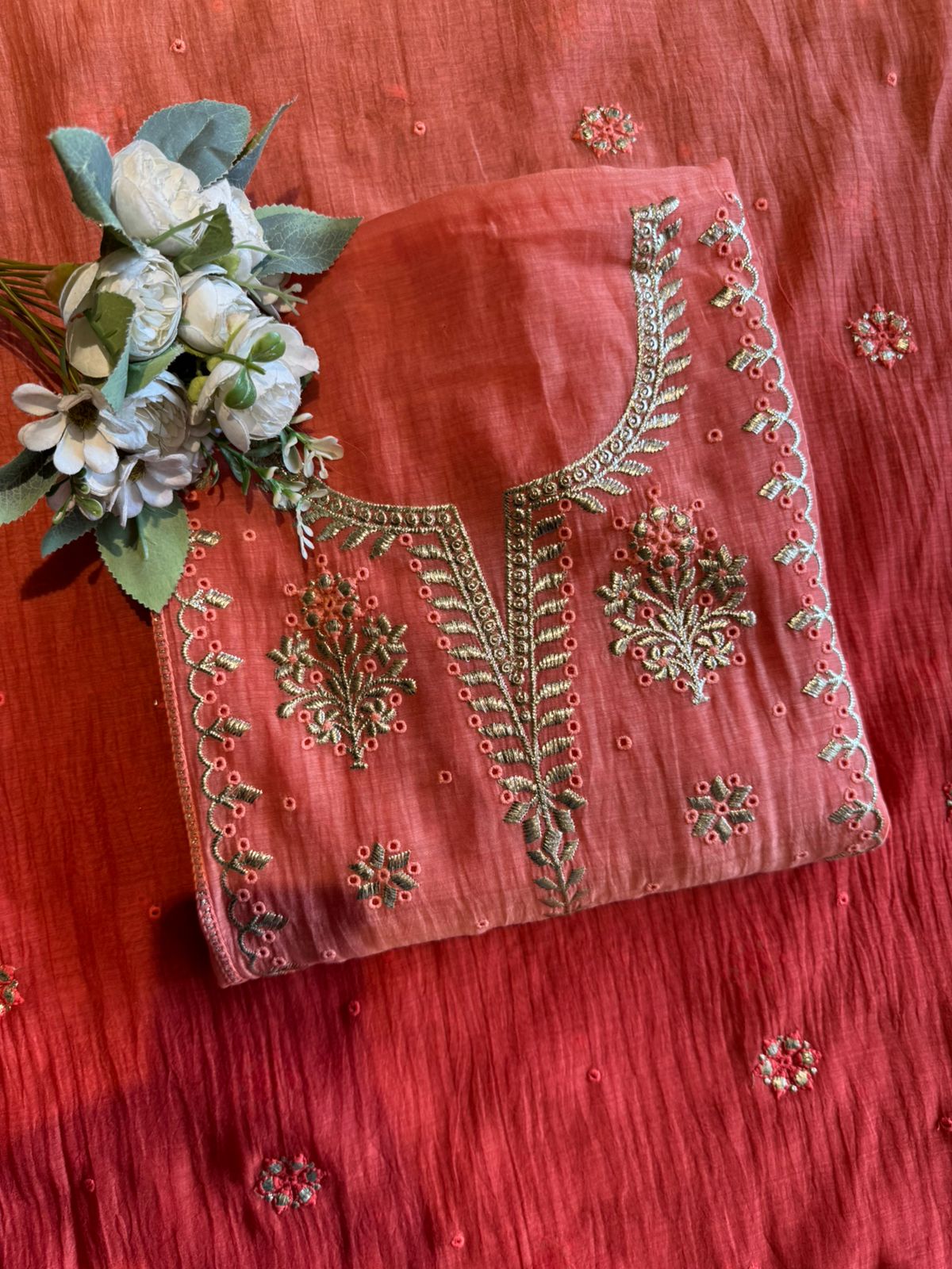 Ombre shaded Embroidered Suit Set