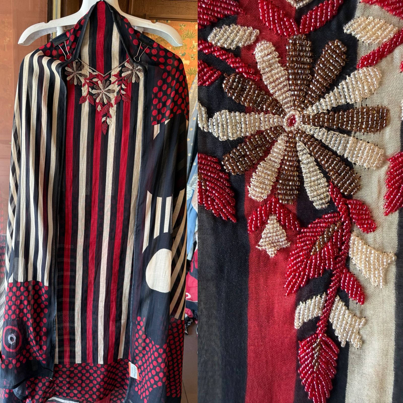 Black & Red Striped Embroidered Suit