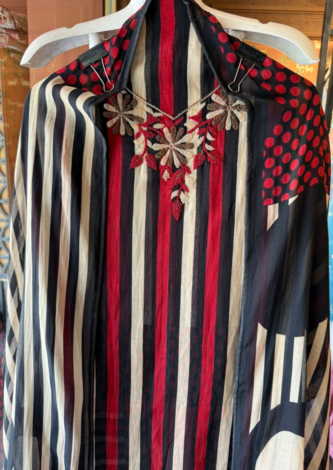 Black & Red Striped Embroidered Suit