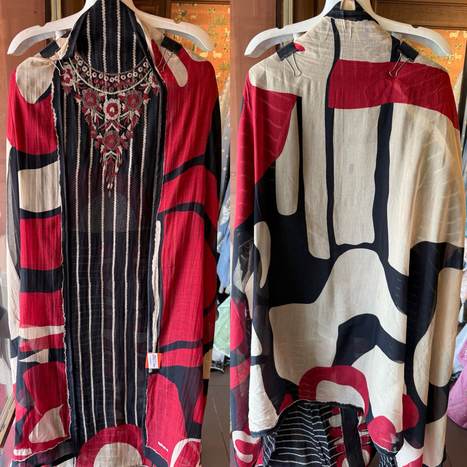 Black & off white Striped Embroidered Suit