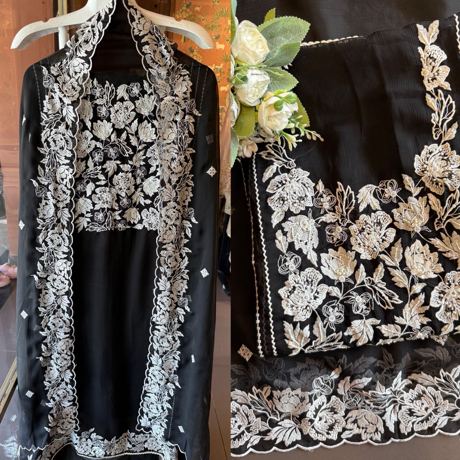 Pure Chiffon Kashmiri Aari Embroidered Suit Set