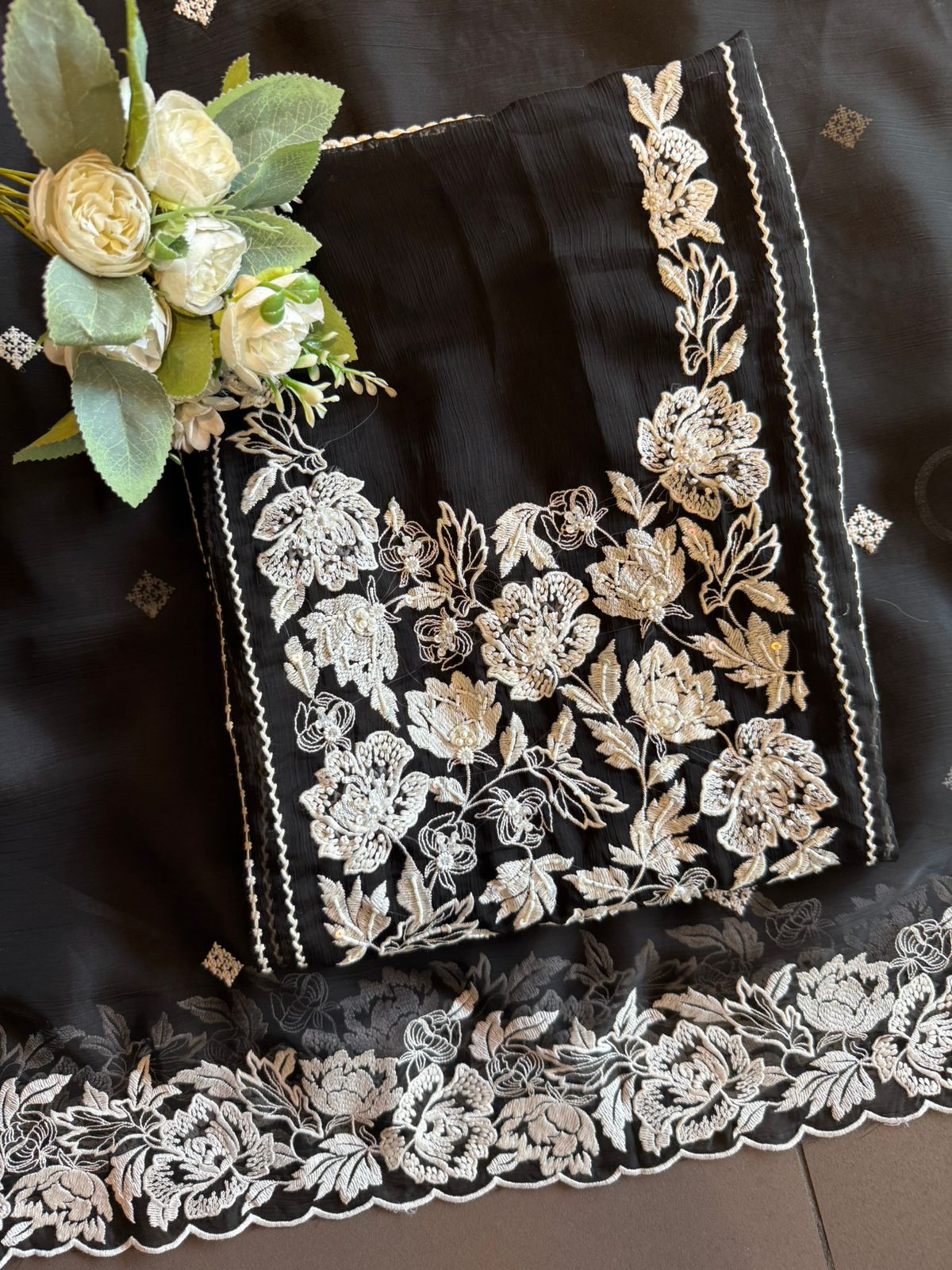 Pure Chiffon Kashmiri Aari Embroidered Suit Set
