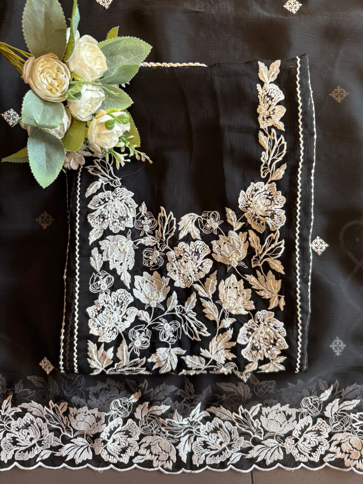 Pure Chiffon Kashmiri Aari Embroidered Suit Set