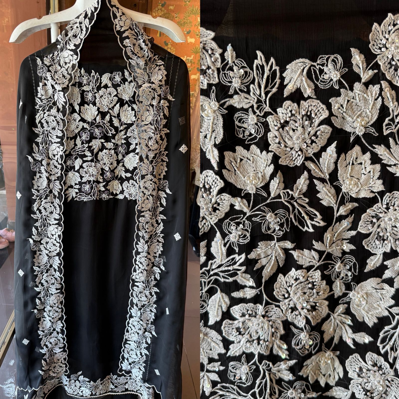Pure Chiffon Kashmiri Aari Embroidered Suit Set