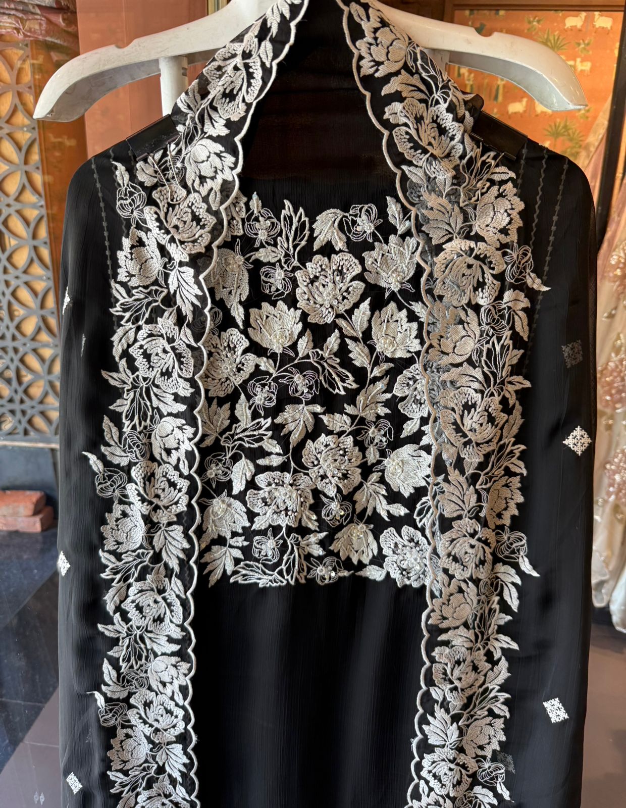 Pure Chiffon Kashmiri Aari Embroidered Suit Set