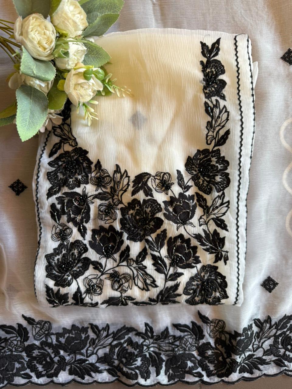 Pure Chiffon Kashmiri Aari Embroidered Suit Set