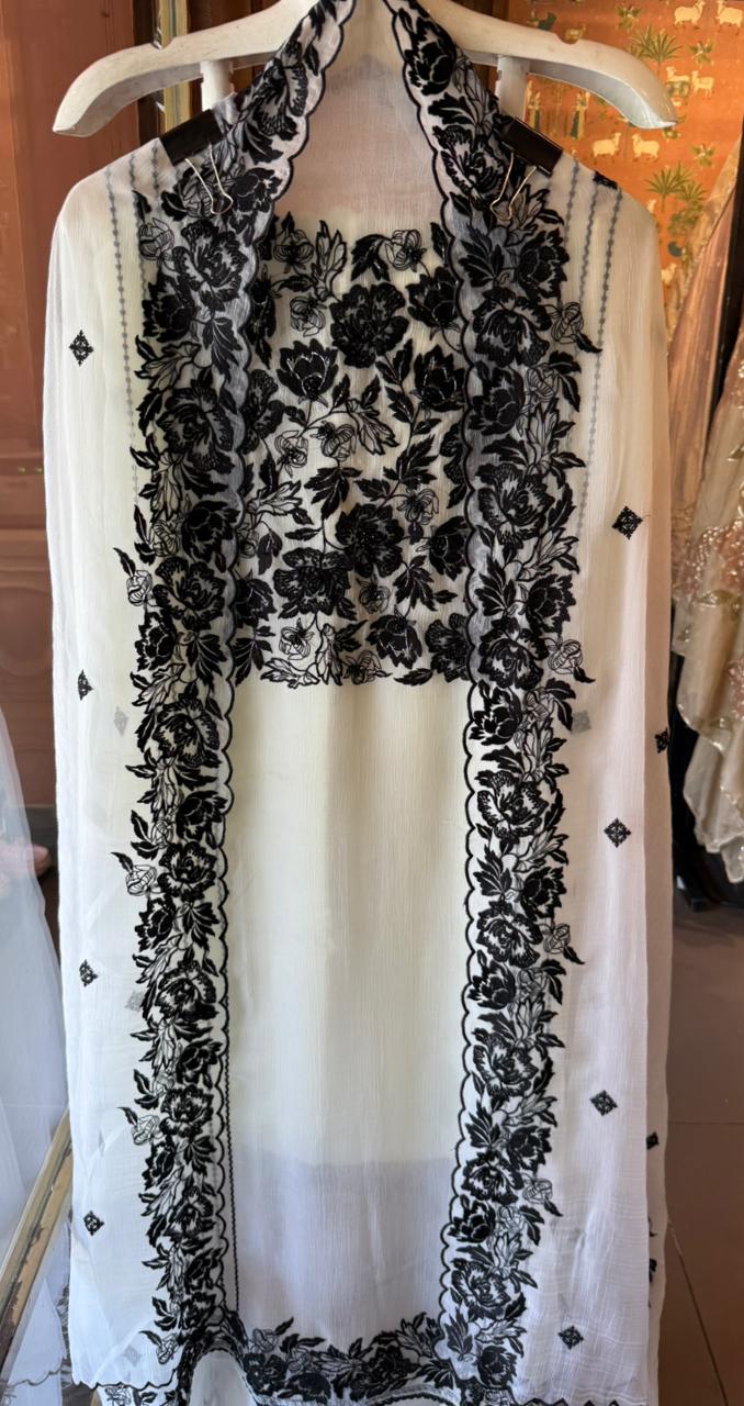 Pure Chiffon Kashmiri Aari Embroidered Suit Set