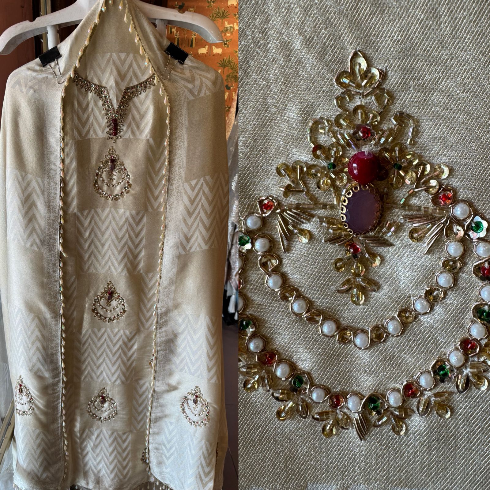 Classic Ivory Pearl Embellished Suit