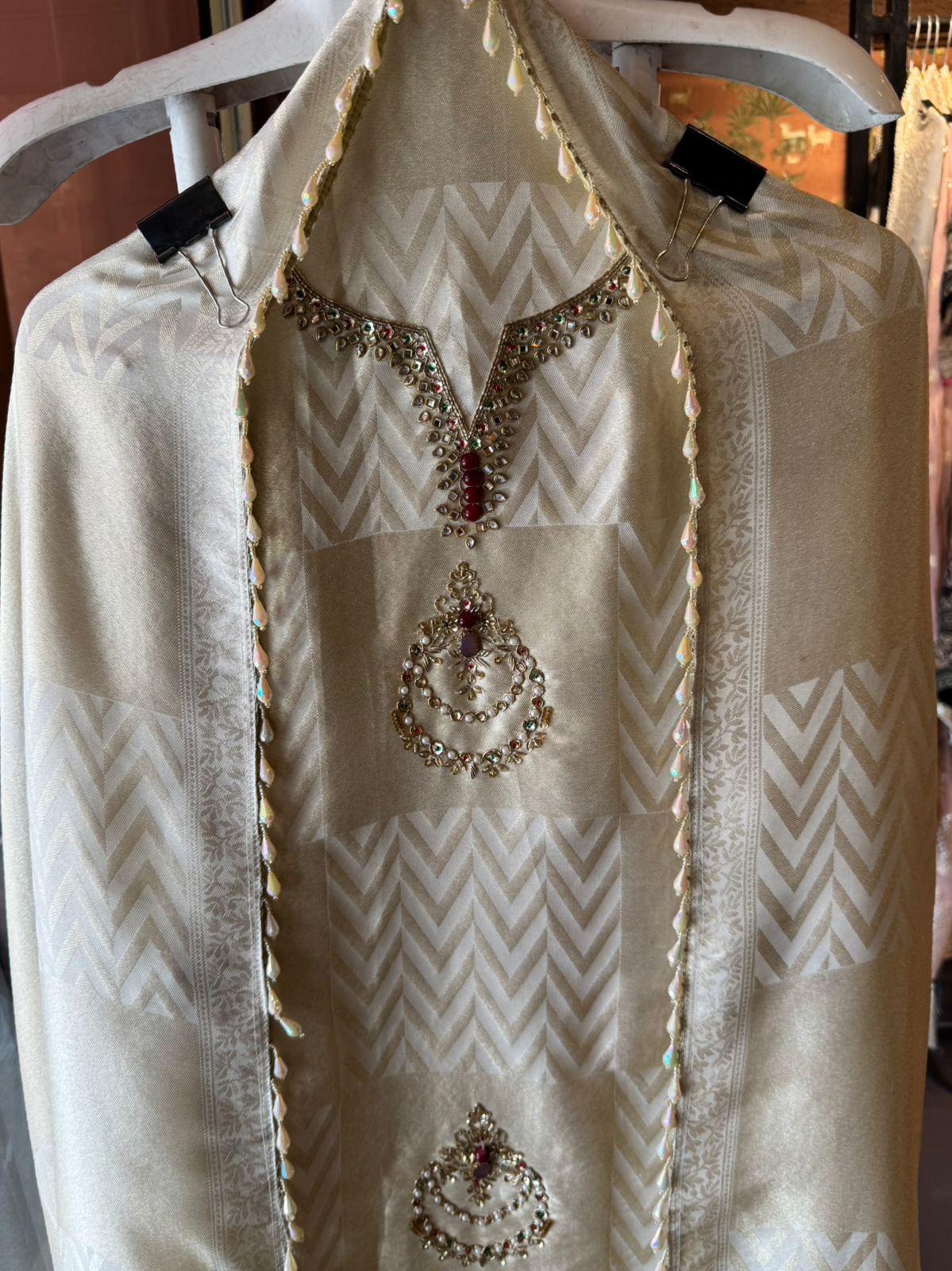 Classic Ivory Pearl Embellished Suit