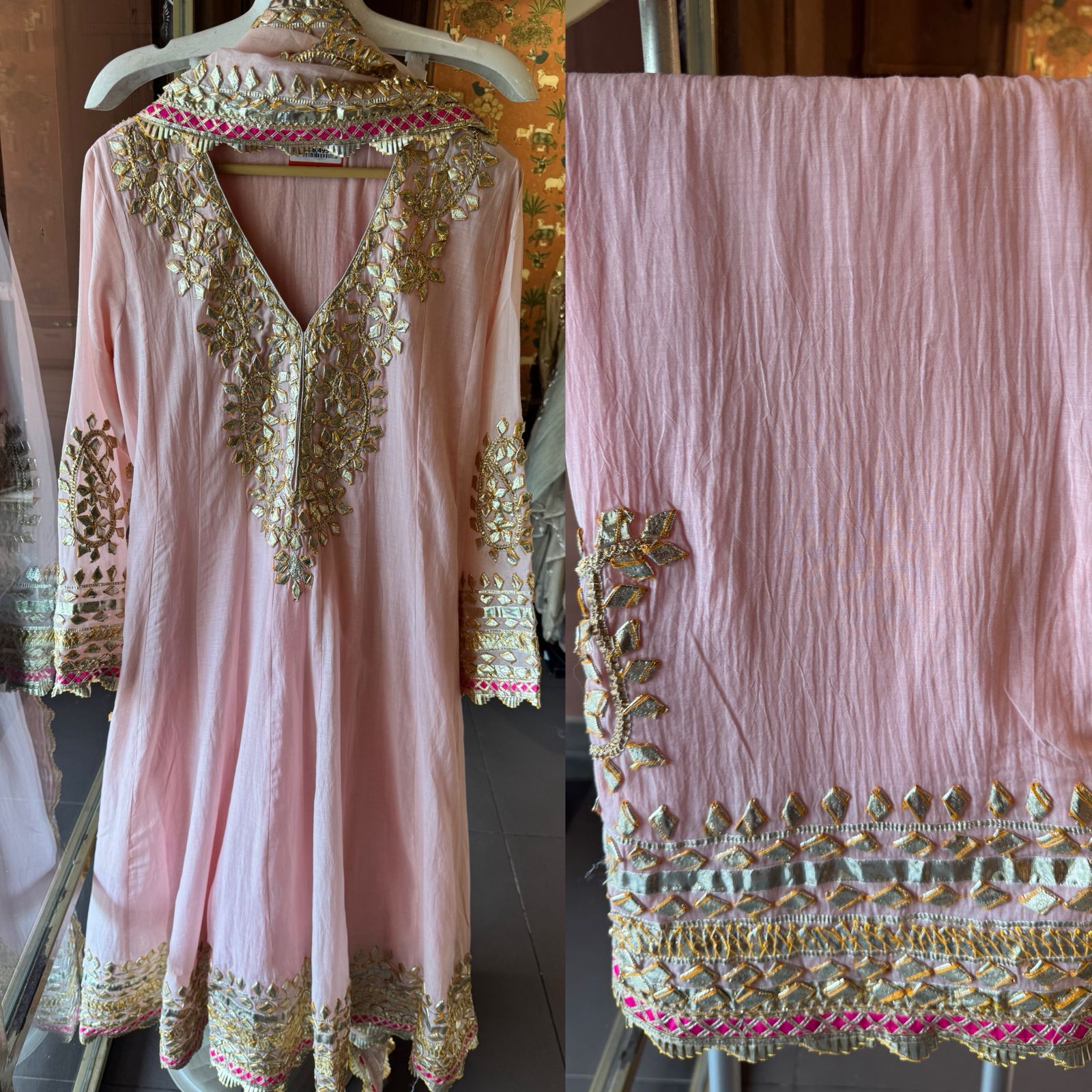 Mul cotton Gota Patti Festive Anarkali Suit set