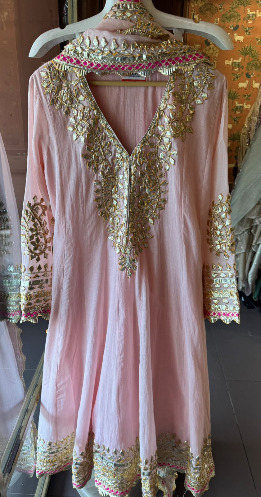 Mul cotton Gota Patti Festive Anarkali Suit set