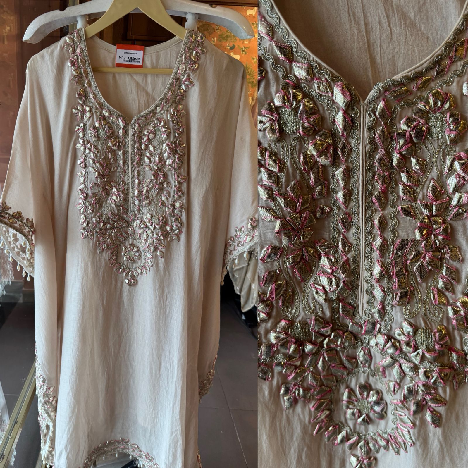Mul cotton Kaaftan set with Dhoti salwar