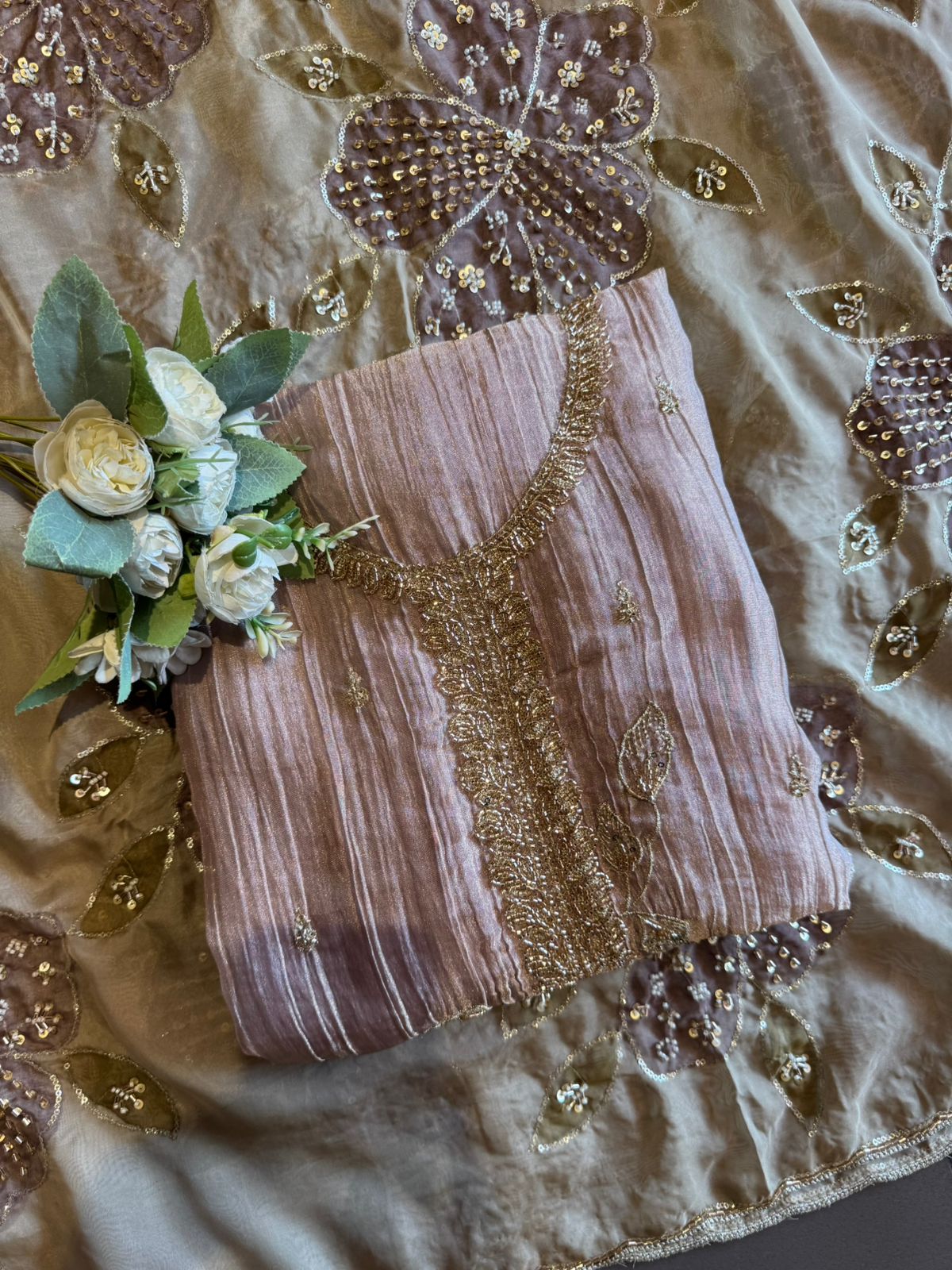 Floral Handwork unstitched Suit