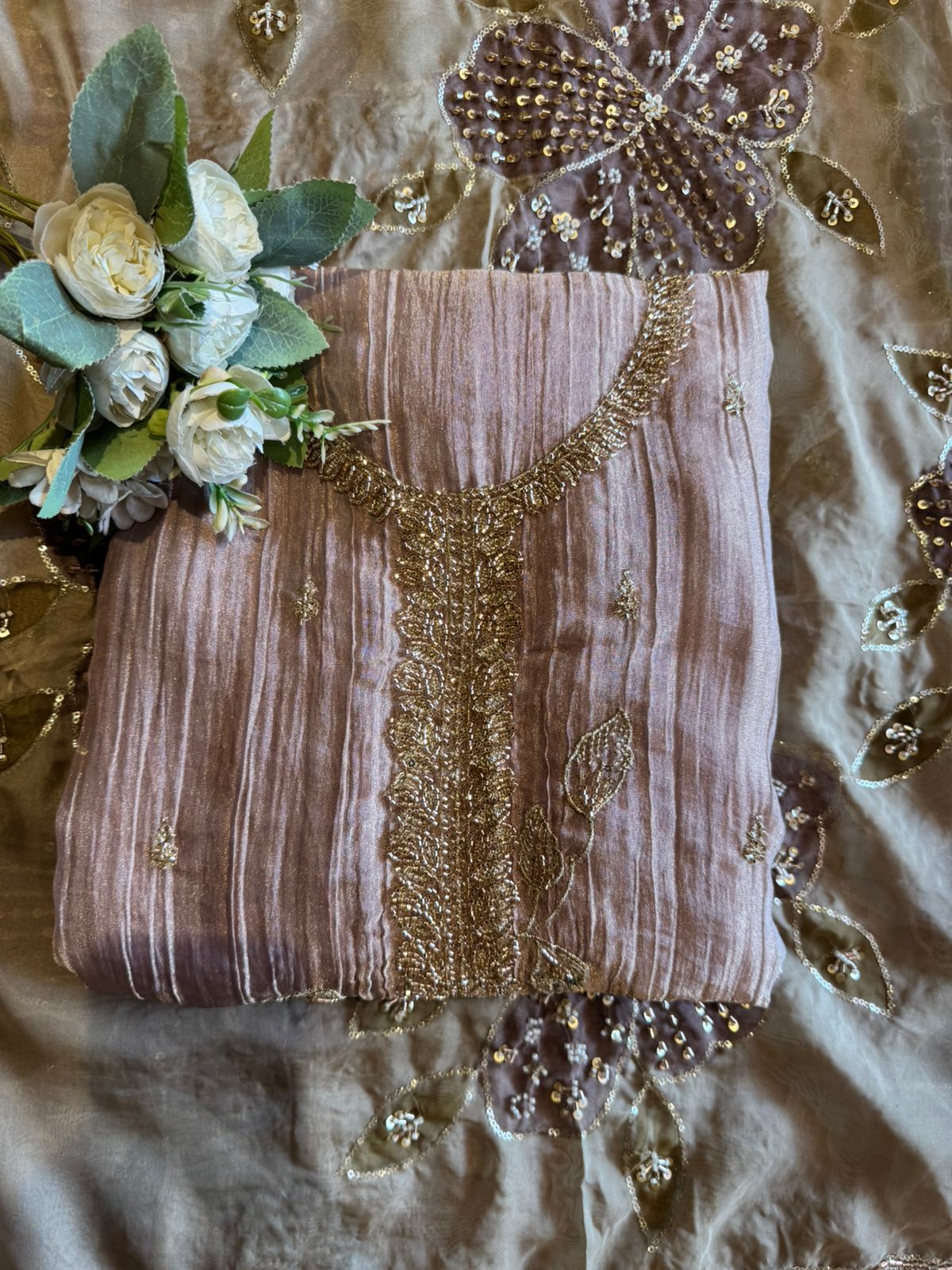 Floral Handwork unstitched Suit