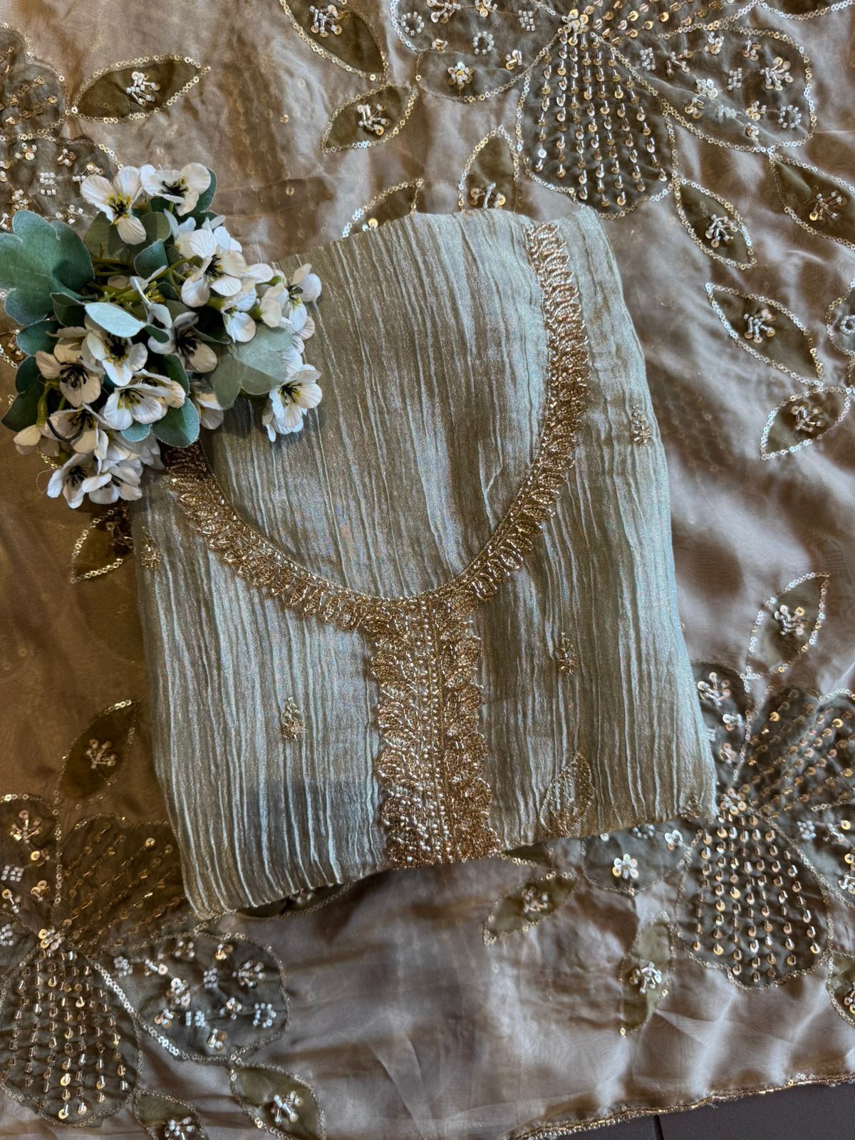Floral Handwork unstitched Suit