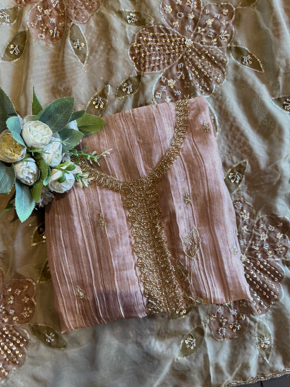 Floral Handwork unstitched Suit