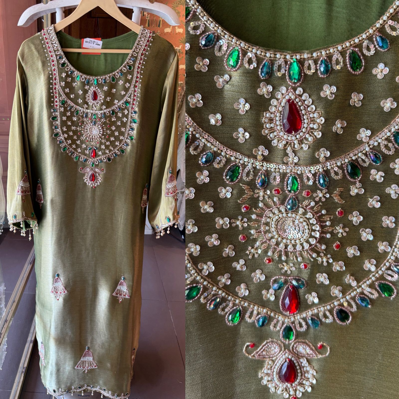 Jewel Embellished Long dress on giraffe tissue