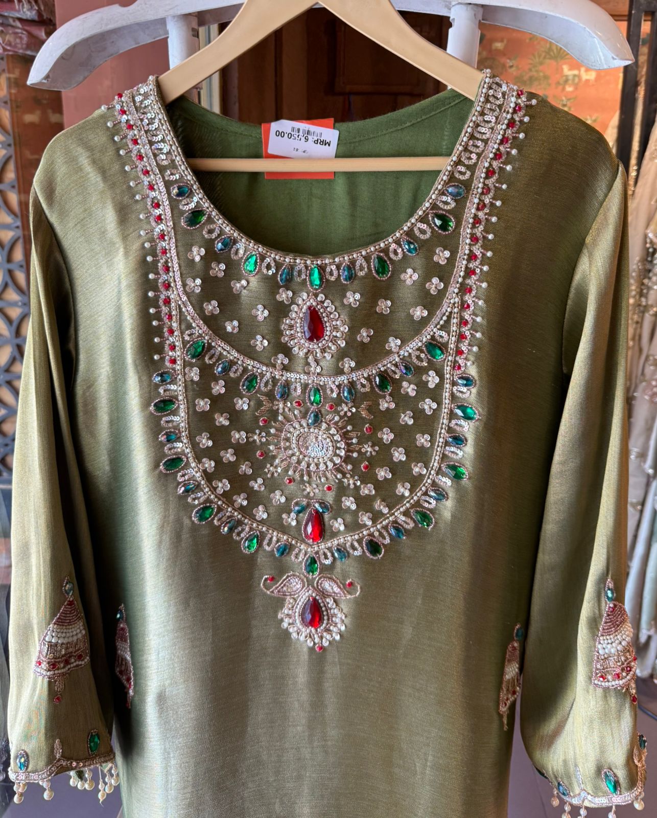 Jewel Embellished Long dress on giraffe tissue