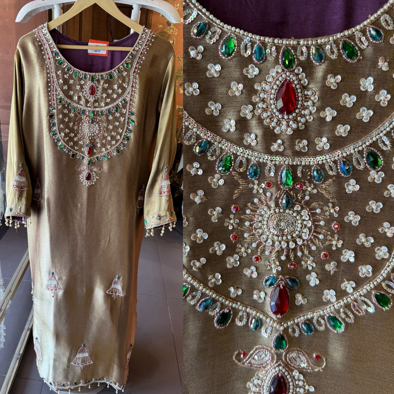 Jewel Embellished Long dress on giraffe tissue