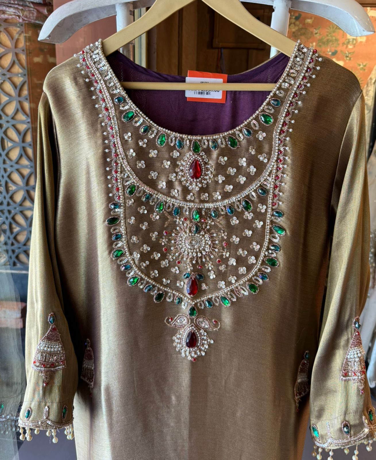 Jewel Embellished Long dress on giraffe tissue