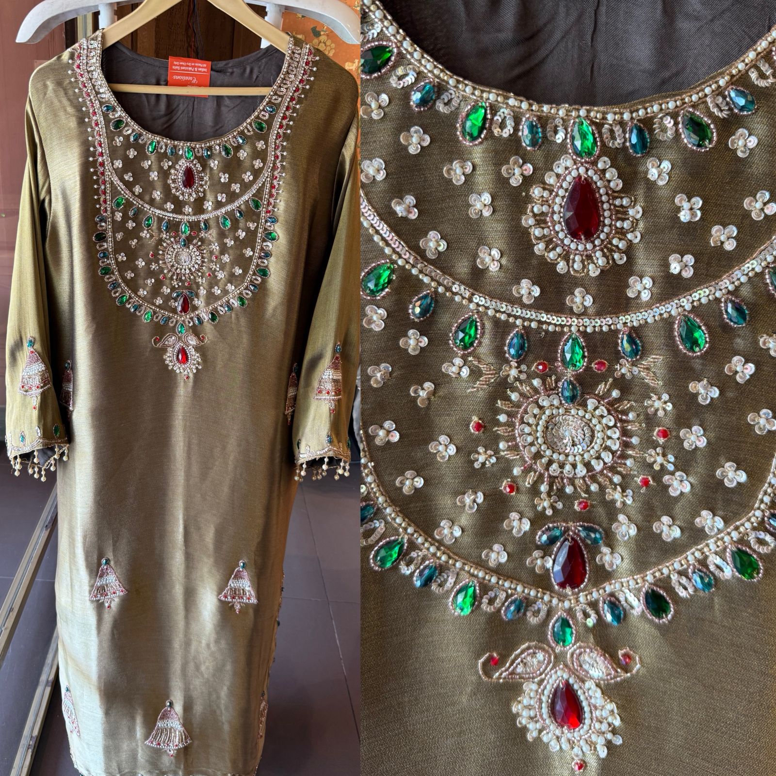 Jewel Embellished Long dress on giraffe tissue